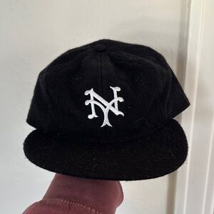 NY New York Wool Hat Cap size 7 7/8 - 47 Brand Black Cap with White Embroidery